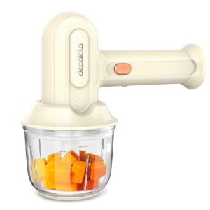 Mixer mana fara fir DECAKILA KMMX019W, 25 W, 3 viteze, baterie 3.7 V 1500 mAh, cu 2 batatoare, bol tocator sticla 0.3 L si cablu incarcare USB