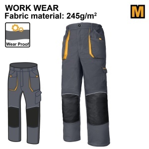 Pantaloni lucru INGCO WUCT8022.L, marimea L, 245 g/mp, 65% poliester 35% bumbac, intariri Oxford la genunchi, buzunare si elemente reflectorizante