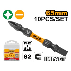 Set Biti PH2 + SL6 Combinat Impact 10buc INGCO SDBIM21HL133