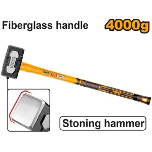 Baros 4kg cu Maner Fibra INGCO HSTH83498 Profesional pentru Demolari si Constructii, Ciocan Greu din Otel Forjat cu Absorbtie Vibratii si Control Bun