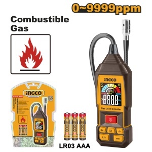 Detector digital gaz INGCO HETGA031, metan 0-9999 ppm, LCD, sonda flexibila 450 mm, sensibilitate 50 ppm, alimentare cu 3 baterii AAA incluse