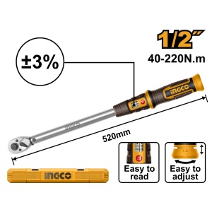 Cheie dinamometrică INGCO HPTW1220N8, 1/2, pentru strângeri controlate cu tubulare compatibile, la lucrări mecanice și operații de service