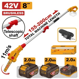 Fierăstrău pomi INGCO PSLI42281E, 42 V, kit cu doi acumulatori de 2 Ah, pentru lucrări de tăiere și întreținere a pomilor în grădină