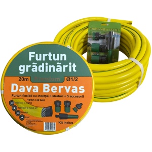 Furtun PVC Insertie Galben 20m 1/2 +5 Accesorii