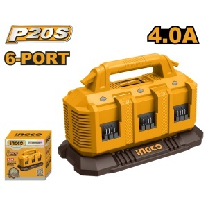 Incarcator 6 Porturi 20V 4A INGCO FCLI2064 pentru Acumulatori P20S, Incarcare Multipla Inteligenta Secventiala pentru Atelier si Utilizare Profesionala