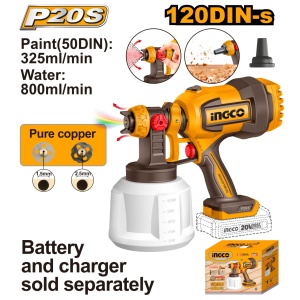 Pistol Vopsit 20V INGCO CSGLI2004 cu Functie Suflare Prafului, Debit 800ml/min, Rezervor 1000ml si Duze Cupru pentru Vopsire Profesionala