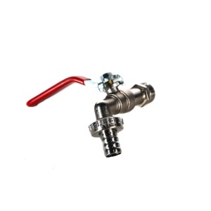 Robinet dublu serviciu BERVAS B3055, racord 1/2 inch, corp alama nichelata, comanda cu maner si adaptor furtun, pentru instalatii apa compatibile