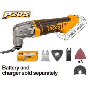 Unealta multifunctionala INGCO CMLI2022, 20 V, 6 viteze, oscilatie 3,2 grade, cu lame, racleta si baza de slefuit, fara acumulator si fara incarcator