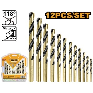 Burghie HSS Metal Set 12 buc INGCO AKDB1125 2-8mm, Oțel Rapid pentru Gaurire Precisa in Otel si Aluminiu, Set Complet cu Cutie Depozitare