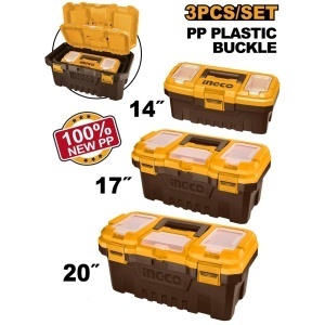 Cutii Depozitare Scule Set 3 buc INGCO PBXK0301 14 17 20 inch, Organizator Plastic Rezistent cu Capace Compartimentate pentru Atelier