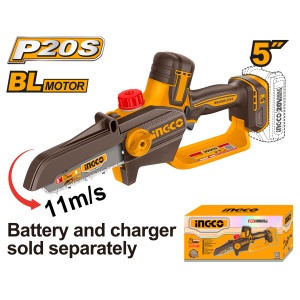 Mini fierastrau lant INGCO CGSLI2056, 20 V, brushless, lama 13 cm, viteza lant 11 m/s, ungere automata, 36 zale, fara acumulator si incarcator