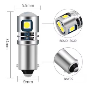 Bec Led BAY9S H21W Portocaliu Canbus 5 SMD 3030 12V - Img 2