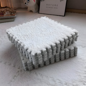 Set 10 Piese Covor Tip Puzzle, Spuma EVA, Pufos, 30 x 30 x 1 cm, Alb - Img 4