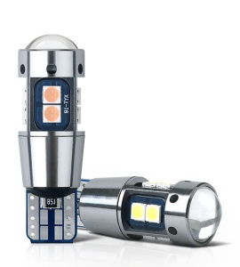 Set 2 Becuri Led T10 Canbus Cu Lupa, Rezistent La Apa, 10 Smd 3030 12V