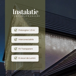 Instalatie Craciun Tip Turturi, 200 LED, 7 M, Alb Rece - Img 4