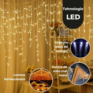 Instalatie Craciun Tip Turturi, 300 LED, 12 M, Alb Cald - Img 2