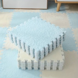 Set 10 Piese Covor Tip Puzzle, Spuma EVA, Pufos, 30 x 30 x 1 cm, Baby Blue - Img 2