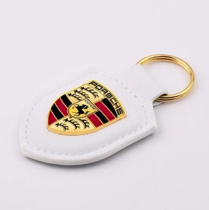 Breloc Auto Piele Premium Porsche Alb