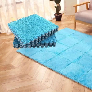 Set 10 Piese Covor Tip Puzzle, Spuma EVA, Pufos, 30 x 30 x 1 cm, Albastru - Img 4