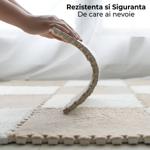 Set 10 Piese Covor Tip Puzzle, Spuma EVA, Pufos, 30 x 30 x 1 cm, Crem - Img 5