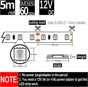 Banda Led Albastra 60 Leduri 5050/Metru, 24V, Rezistenta La Apa, Rola 5 Metri - Img 6