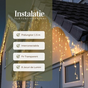 Instalatie Craciun Tip Turturi, 300 LED, 12 M, Alb Cald - Img 9