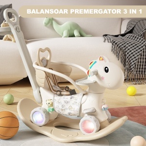 Balansoar Pentru Copii, 3in1, Cu Spatar, Bara de Siguranta, Tavita, Cos de Baschet, Roti Luminoase, +3 Ani