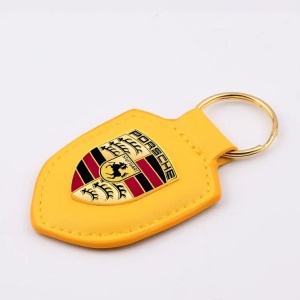 Breloc Auto Piele Premium Porsche Galben
