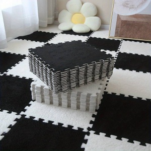 Set 10 Piese Covor Tip Puzzle, Spuma EVA, Pufos, 30 x 30 x 1 cm, Negru - Img 2