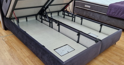 Set pat tapitat cu lada si saltea Optimus 160x200 cm gri - Img 3