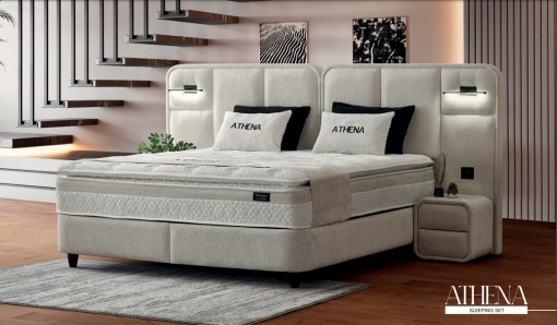 Set pat tapitat cu lada si saltea premium + 2 noptiere Athena 160x200 cm - Img 2
