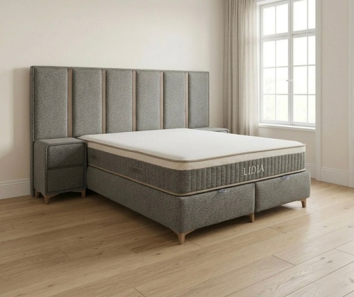 Set pat tapitat cu lada si saltea premium + 2 noptiere Lidia 160x200 cm - Img 2