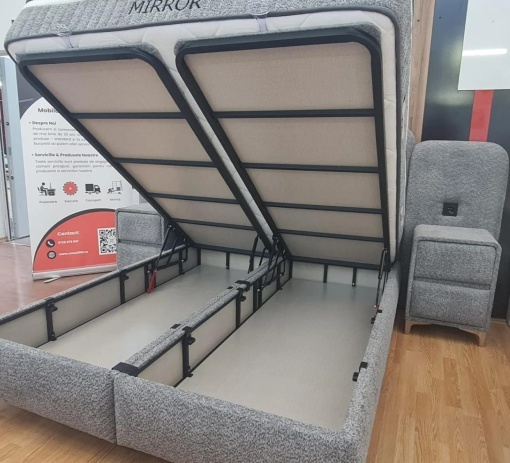 Set pat tapitat cu lada si saltea premium + 2 noptiere Mirror 160x200 cm - Img 6