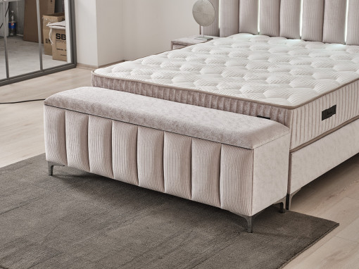Set pat tapitat cu lada si saltea premium + 2 noptiere Moonlight 160x200 cm - Img 4