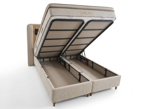 Set pat tapitat cu lada si saltea premium Mini Shelby 160x200 cm - Img 2