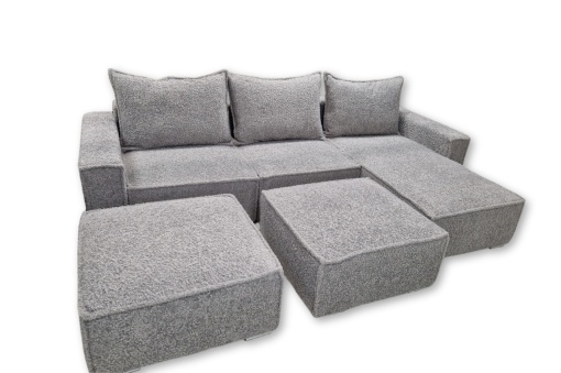 Coltar modular cu 2 tabureti Rio 298x188 cm gri