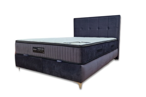 Set pat tapitat cu lada si saltea Optimus 160x200 cm gri - Img 2