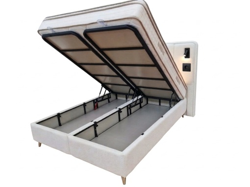 Set pat tapitat cu lada si saltea Oxford 160x200 cm white - Img 2