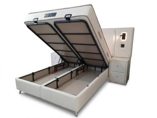 Set pat tapitat cu lada si saltea + 2 noptiere Bonaventure 160x200 cm bukle white - Img 4