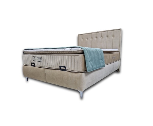Set pat tapitat cu lada si saltea Angel 160x200 cm crem - Img 2