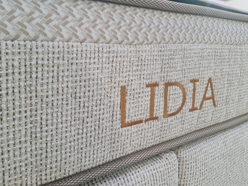 Set pat tapitat cu lada si saltea premium + 2 noptiere Lidia 160x200 cm bej - Img 3