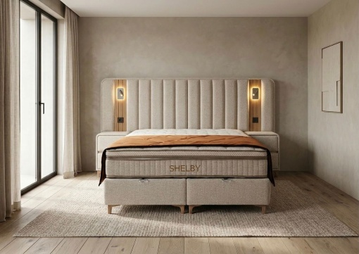 Set pat tapitat cu lada si saltea premium + 2 noptiere Shelby 180x200 cm - Img 2