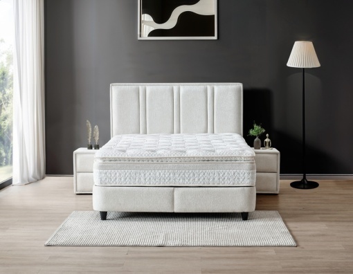 Set pat tapitat cu lada si saltea premium Paros XL 160x200 cm ivory - Img 5