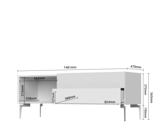 Comoda (stand TV cu picioare) Sky TV148N-1K2F cu 2 sertare si 1 usa - Img 2