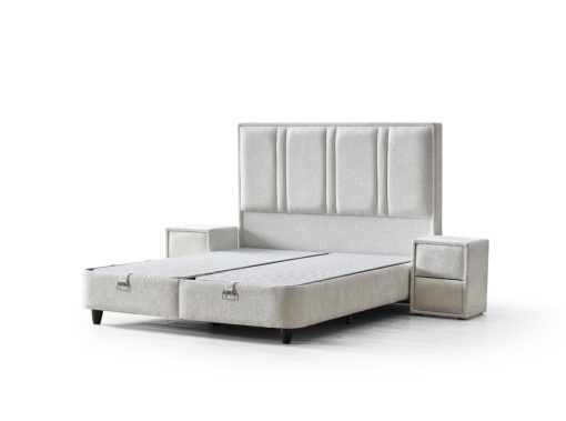 Set pat tapitat cu lada si saltea premium Paros XL 160x200 cm ivory - Img 3