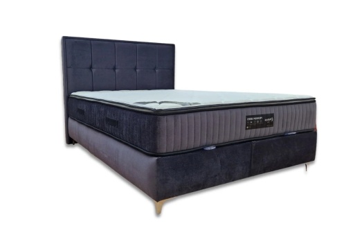 Set pat tapitat cu lada si saltea Optimus 140x200 cm gri - Img 2