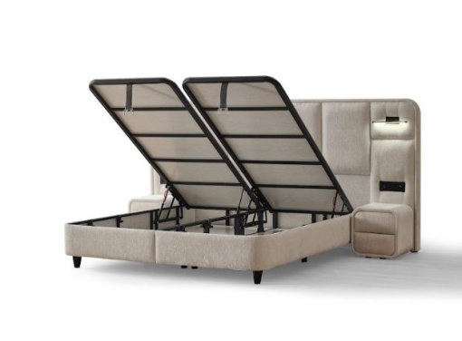 Set pat tapitat cu lada si saltea premium + 2 noptiere Athena 160x200 cm - Img 4