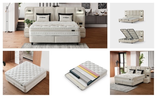 Set pat tapitat cu lada si saltea premium + 2 noptiere Athena 160x200 cm - Img 3