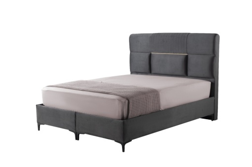 Set pat tapitat cu lada si saltea Lumina 160x200 cm gri - Img 3
