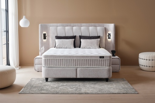 Set pat tapitat cu lada si saltea Julie 160x200 cm pearl - Img 3